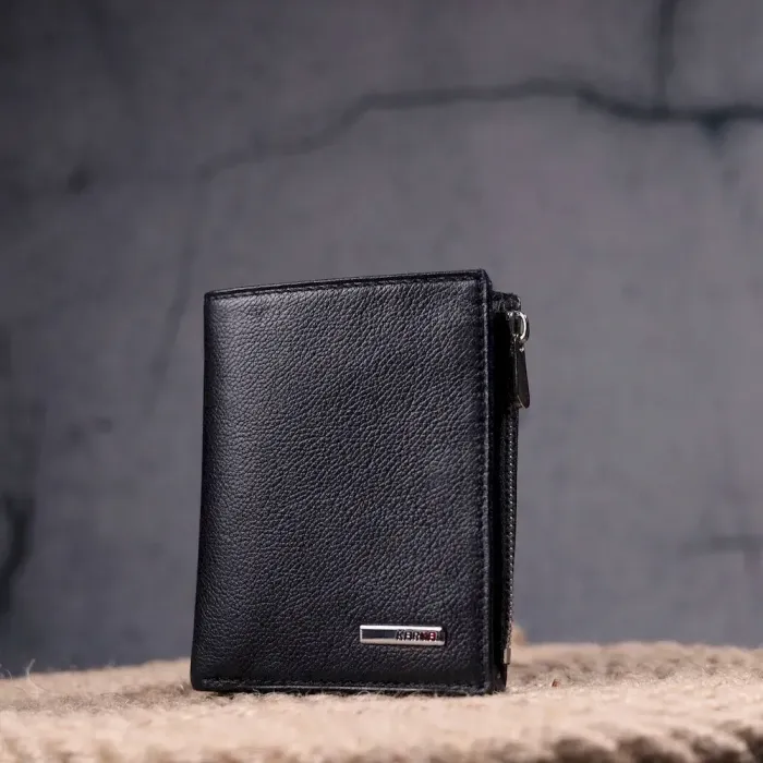 Вместительный вертикальный небольшой кожаный кошелек KARYA 21384 Черный