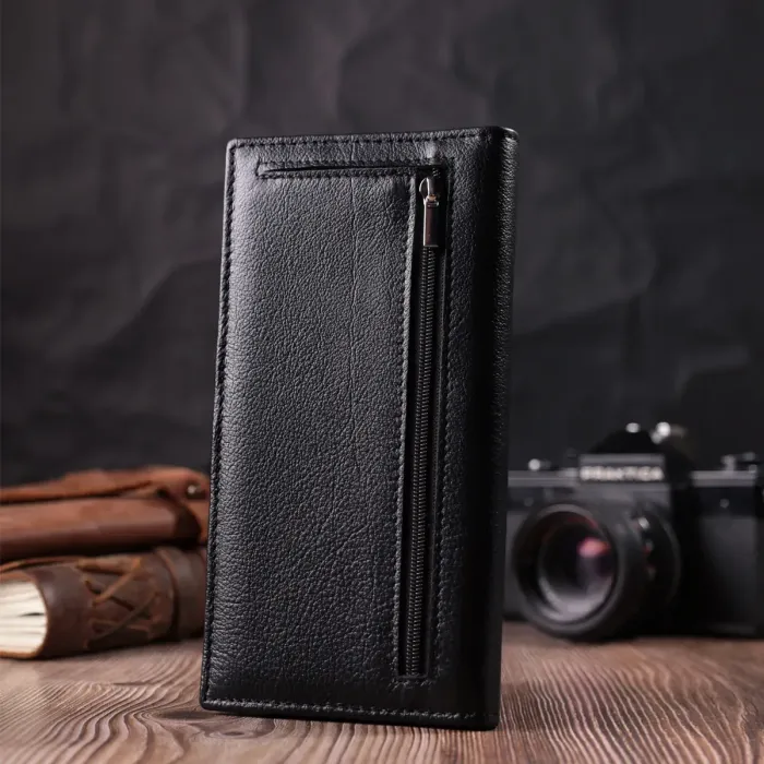 Місткий вертикальний жіночий гаманець на магнітах із натуральної шкіри ST Leather 22540 Чорний