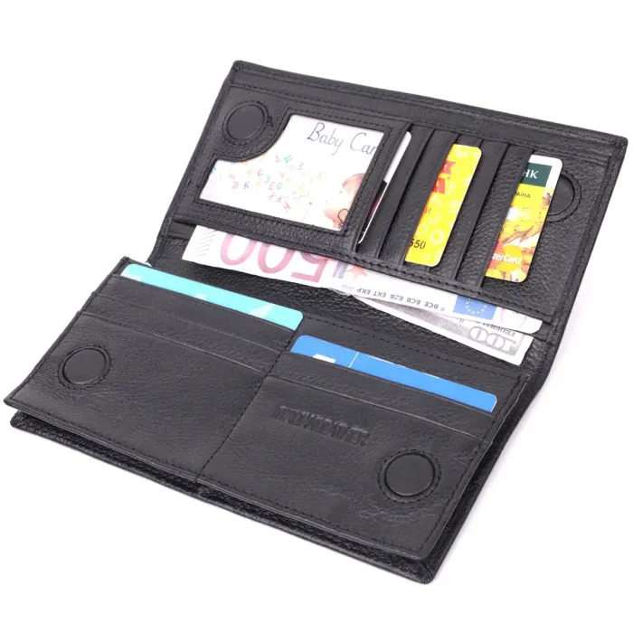 Місткий вертикальний жіночий гаманець на магнітах із натуральної шкіри ST Leather 22540 Чорний