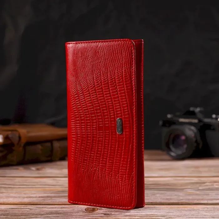 Місткий жіночий гаманець із фактурної натуральної шкіри з тисненням CANPELLINI 21709 Червоний