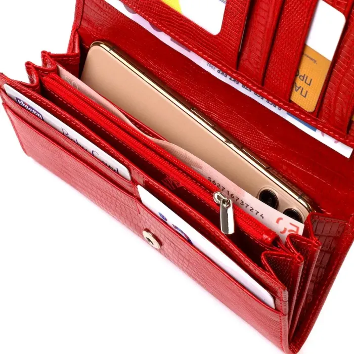 Місткий жіночий гаманець із фактурної натуральної шкіри з тисненням CANPELLINI 21709 Червоний