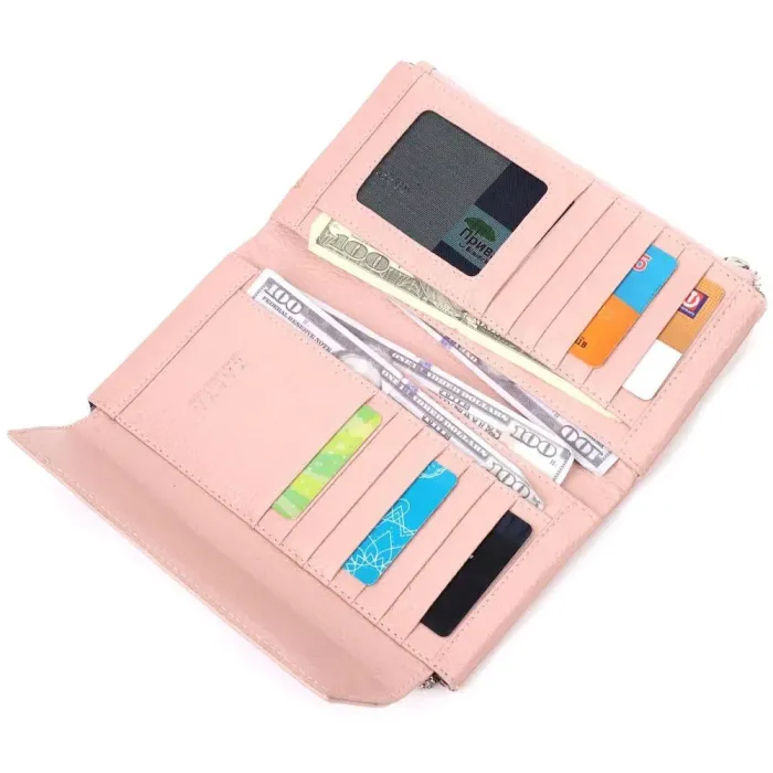 Місткий жіночий гаманець з натуральної шкіри KARYA 21358 Рожевий