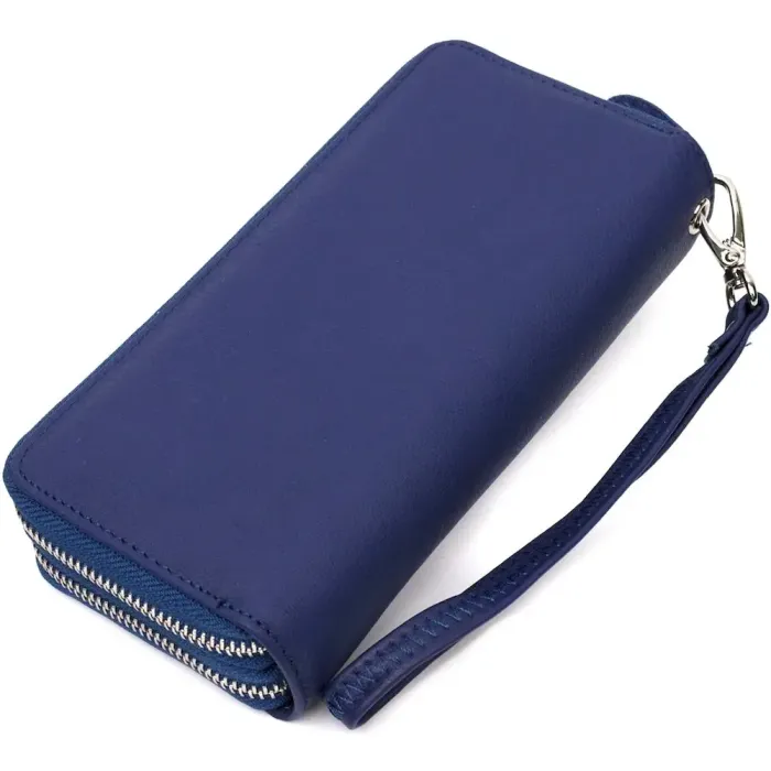 Місткий жіночий гаманець-клатч із двома відділеннями на блискавках ST Leather 19431 Синій