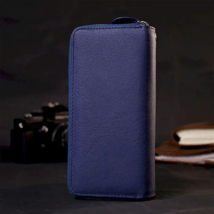 Місткий жіночий гаманець-клатч із двома відділеннями на блискавках ST Leather 19431 Синій