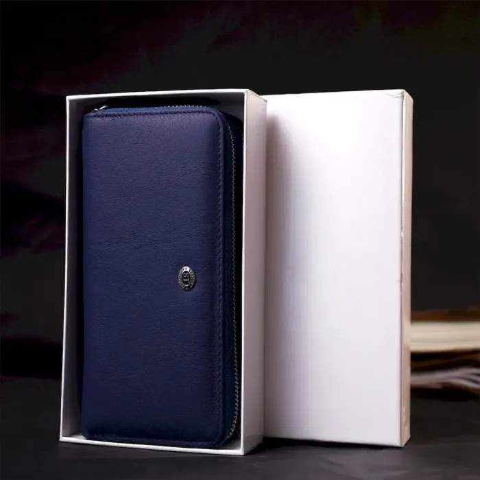 Місткий жіночий гаманець-клатч із двома відділеннями на блискавках ST Leather 19431 Синій