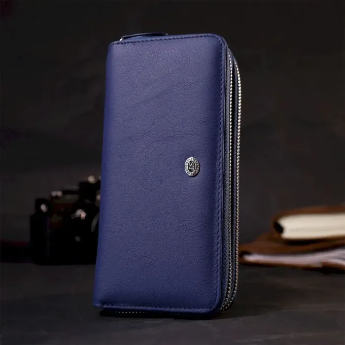 Місткий жіночий гаманець-клатч із двома відділеннями на блискавках ST Leather 19431 Синій