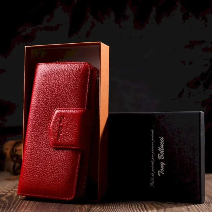 Місткий жіночий гаманець з блоком для карт та документів з натуральної шкіри Tony Bellucci 21956 Червоний