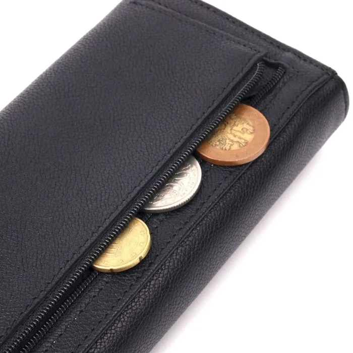 Місткий жіночий шкіряний гаманець у дві додавання KARYA 21336 Чорний