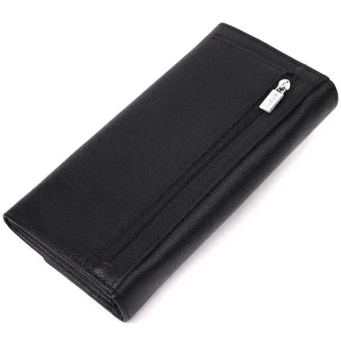 Місткий жіночий шкіряний гаманець у дві додавання KARYA 21336 Чорний