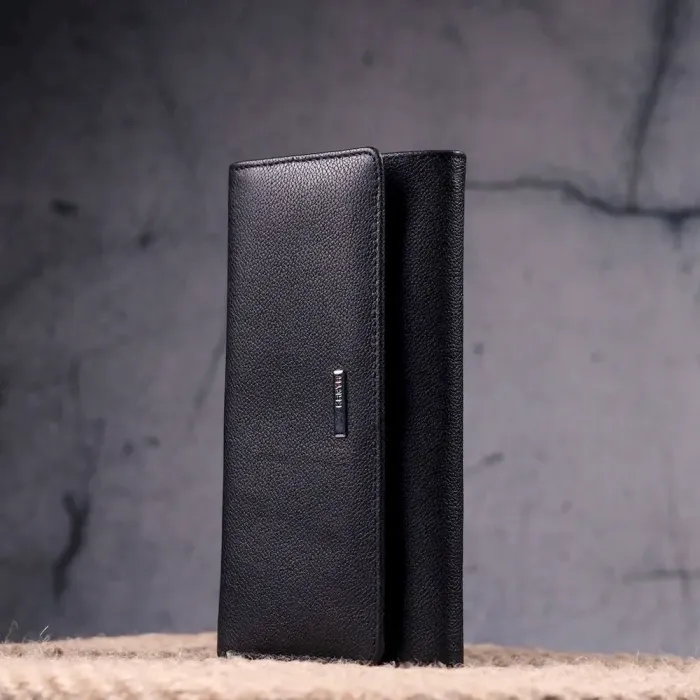 Місткий жіночий шкіряний гаманець у дві додавання KARYA 21336 Чорний