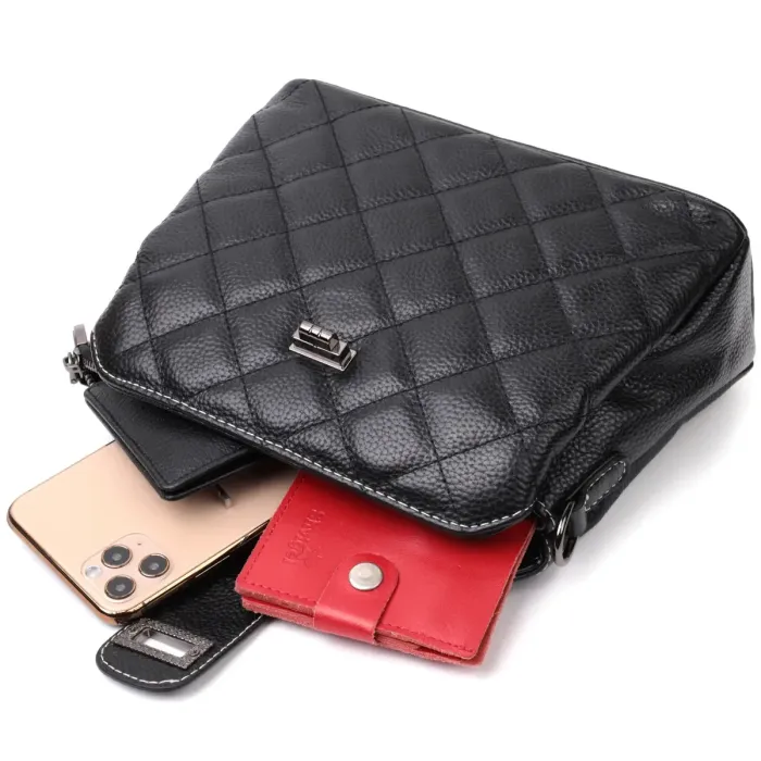 Замечательная сумка для стильных женщин из натуральной кожи Vintage 22415 Черная