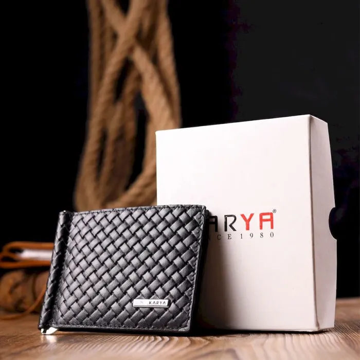 Чудовий чоловічий затискач із плетеної шкіри KARYA 21054 Чорний