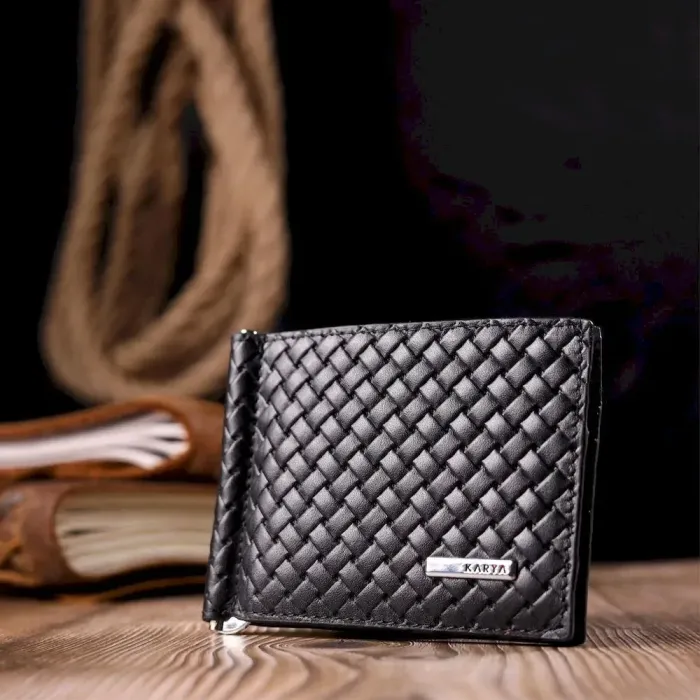 Чудовий чоловічий затискач із плетеної шкіри KARYA 21054 Чорний
