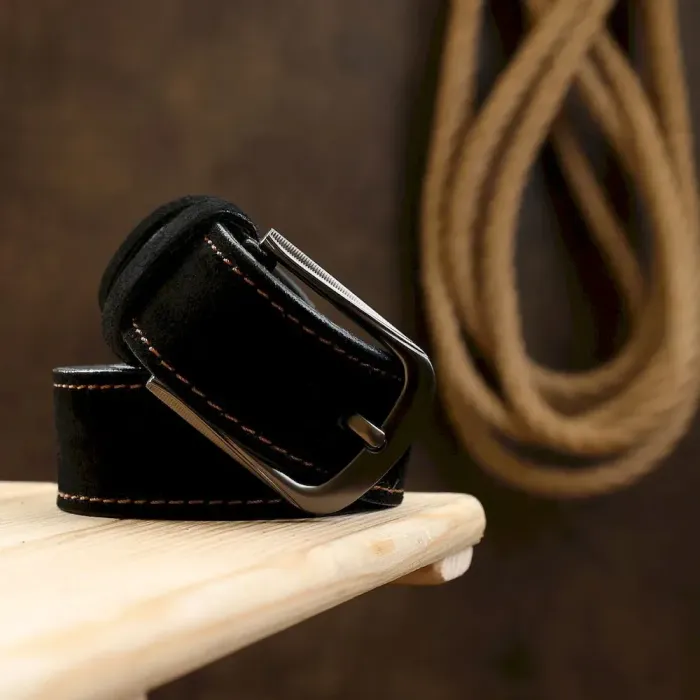 Замшевый модный мужской ремень Vintage 20710 Черный
