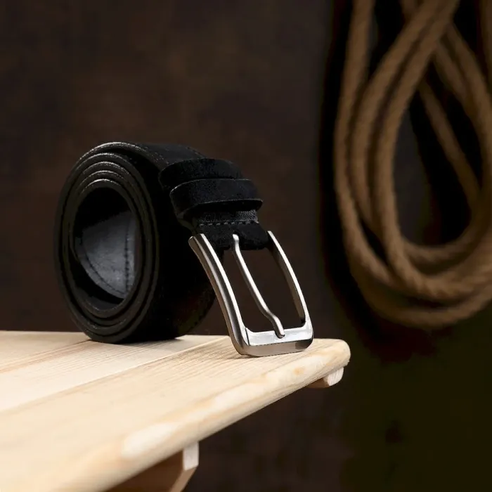 Замшевый мужской ремень Vintage 20733 Черный