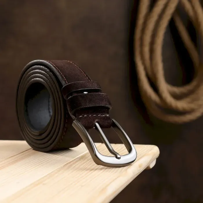 Замшевый стильный мужской ремень Vintage 20711 Темно-коричневый