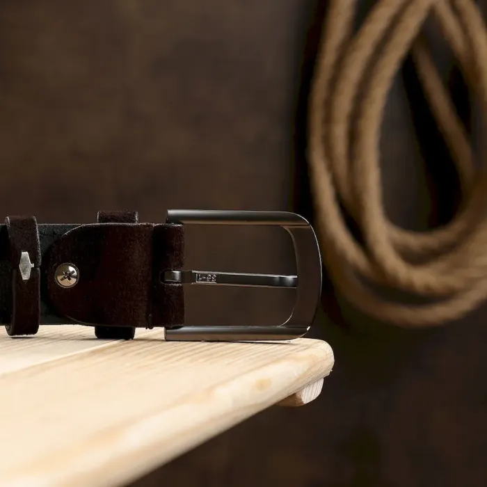 Замшевый стильный мужской ремень Vintage 20711 Темно-коричневый