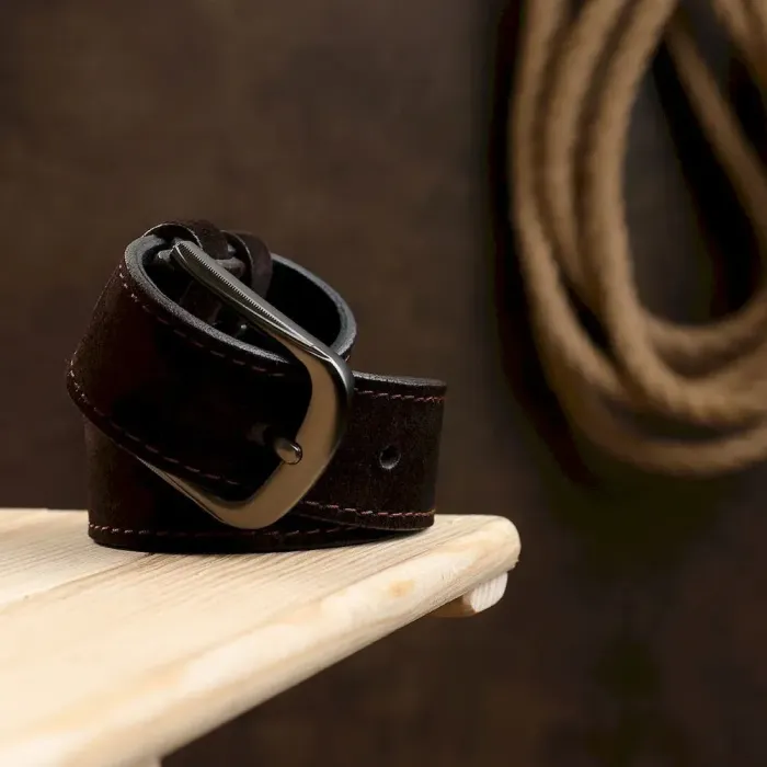 Замшевый стильный мужской ремень Vintage 20711 Темно-коричневый