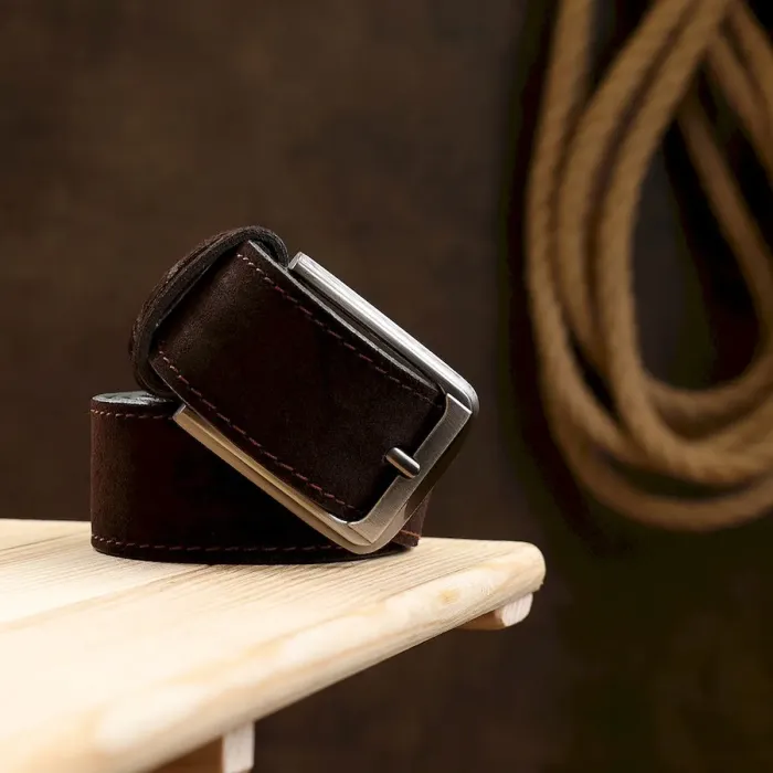 Замшевый стильный мужской ремень Vintage 20734 Коричневый
