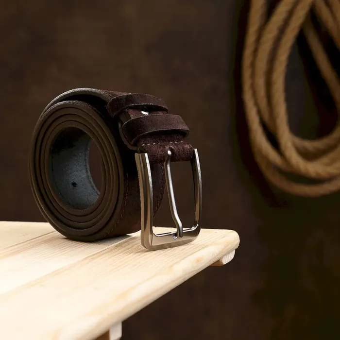 Замшевый стильный мужской ремень Vintage 20734 Коричневый