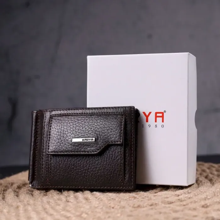 Зажим для мужчин с монетницей из натуральной кожи KARYA 21344 Коричневый