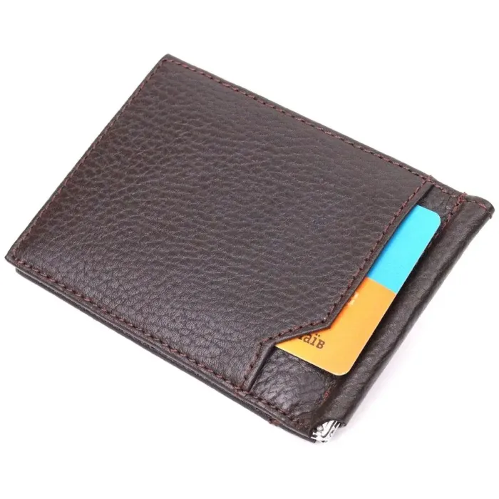 Зажим для мужчин с монетницей из натуральной кожи KARYA 21344 Коричневый