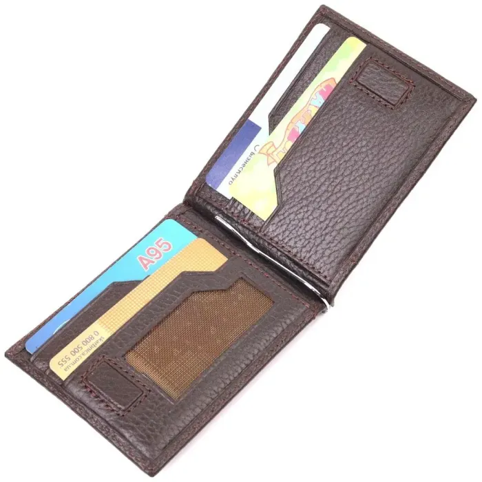 Зажим для мужчин с монетницей из натуральной кожи KARYA 21344 Коричневый