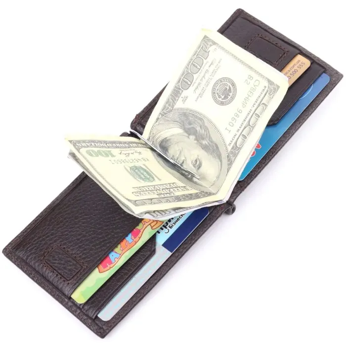 Зажим для мужчин с монетницей из натуральной кожи KARYA 21344 Коричневый