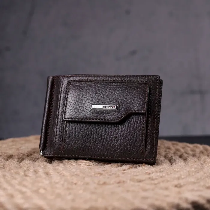 Зажим для мужчин с монетницей из натуральной кожи KARYA 21344 Коричневый