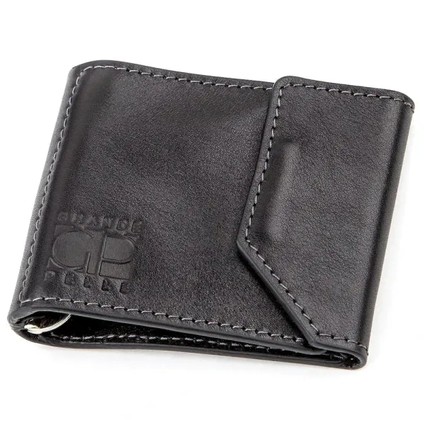 Затискач для грошей з італійської шкіри GRANDE PELLE 11149 Чорний