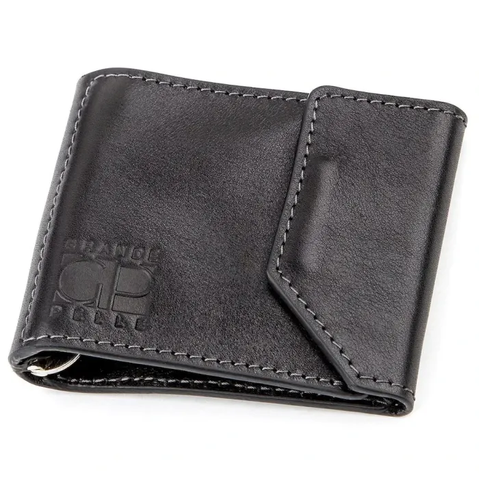 Затискач для грошей з італійської шкіри GRANDE PELLE 11149 Чорний