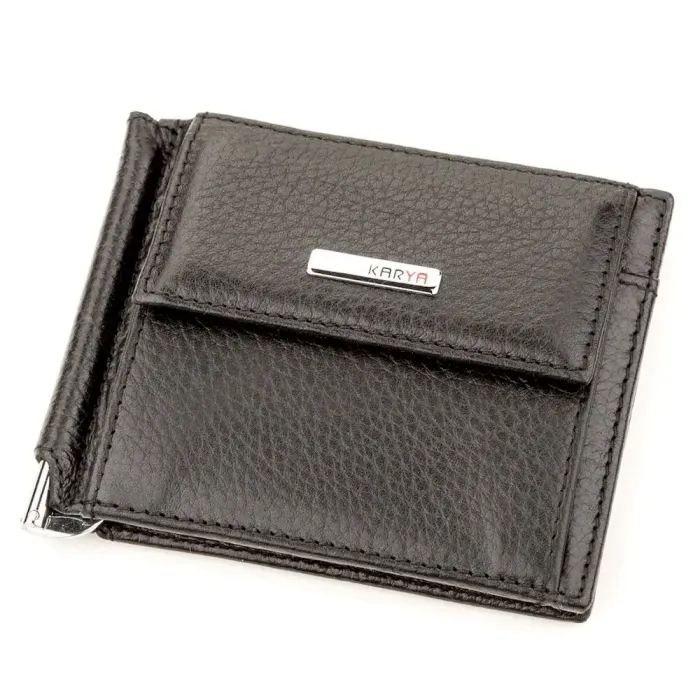 Затискач для грошей KARYA 17232 шкіряний Чорний