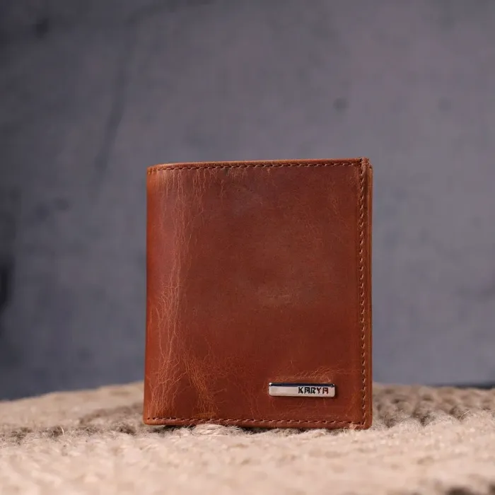Затискач чоловічий із добротної вінтажної шкіри KARYA 21355 Рудий