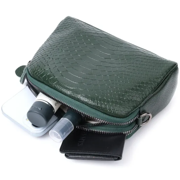 Комплектна жіноча сумка на два відділення з натуральної шкіри Vintage 22802 Зелений