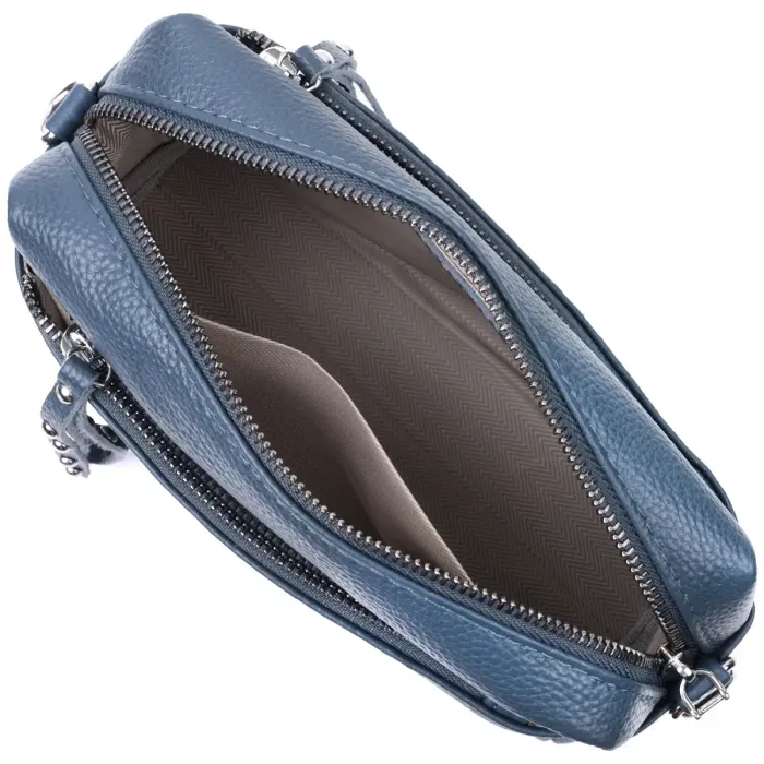 Жіноча шкіряна сумка зі стильним бігунком Vintage 22652 Синя