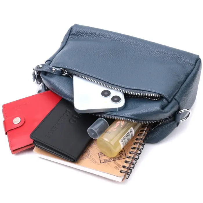 Жіноча шкіряна сумка зі стильним бігунком Vintage 22652 Синя