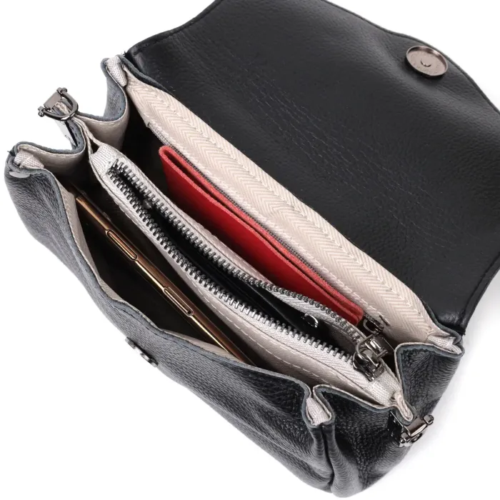 Жіноча шкіряна сумка із трикутним клапаном Vintage 22254 Чорна