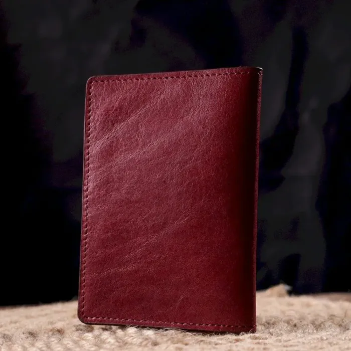 Женская обложка на военный билет из глянцевой кожи Карта GRANDE PELLE 16779 Бордовая