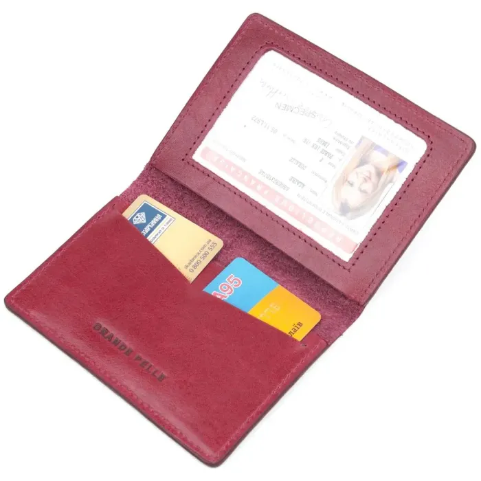 Женская обложка на военный билет из глянцевой кожи Карта GRANDE PELLE 16779 Бордовая