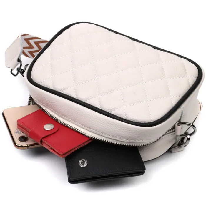 Женская сумка через плечо на одно отделение из натуральной кожи Vintage 22383 Белая