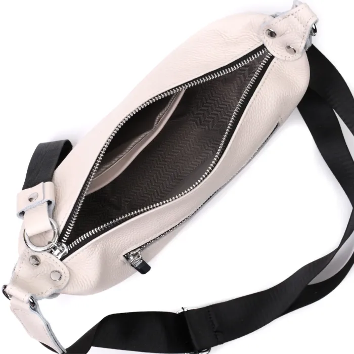 Жіноча сумка через плече з незвичайним бігунком брелоком з натуральної шкіри Vintage 22616 Біла