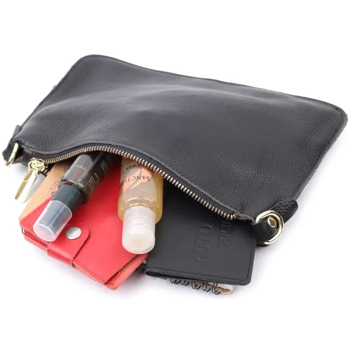 Женская сумка-клатч в классическом цвете с двумя ремнями из натуральной кожи Vintage 22649 Черная