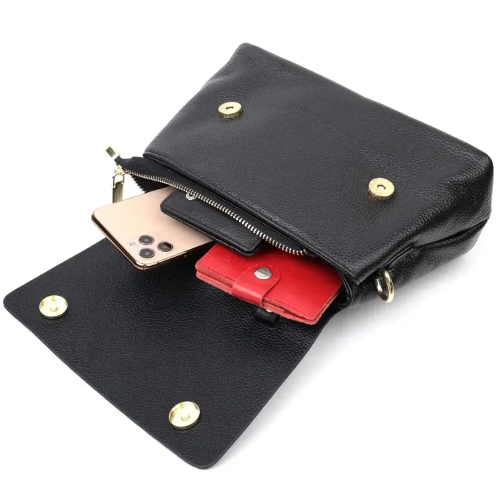 Женская сумка с интересною ручкой из натуральной кожи Vintage 22336 Черная