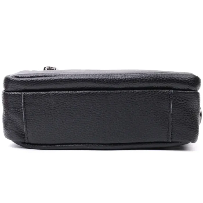 Женская сумка в классическом цвете с накладным карманом из натуральной кожи Vintage 22640 Черная