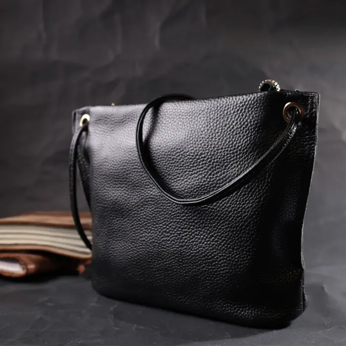 Жіноча трапецієподібна сумка з натуральної шкіри Vintage 22395 Чорна