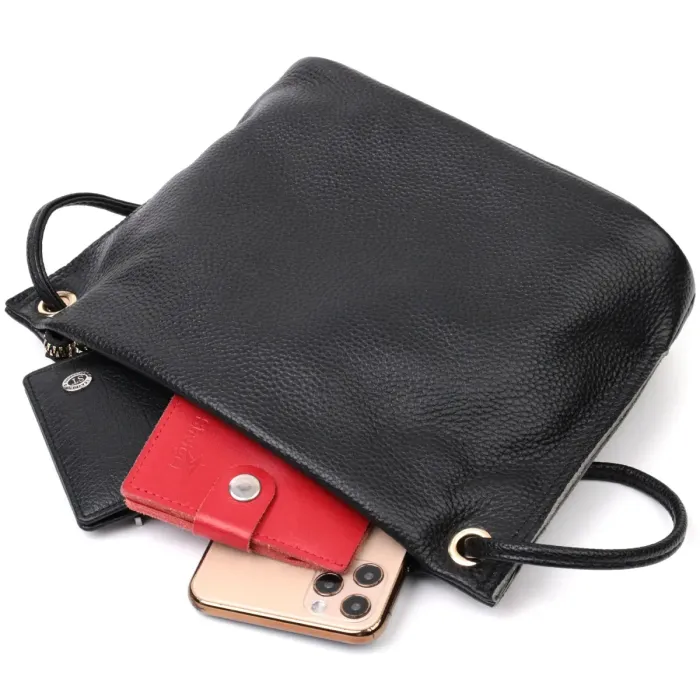 Жіноча трапецієподібна сумка з натуральної шкіри Vintage 22395 Чорна