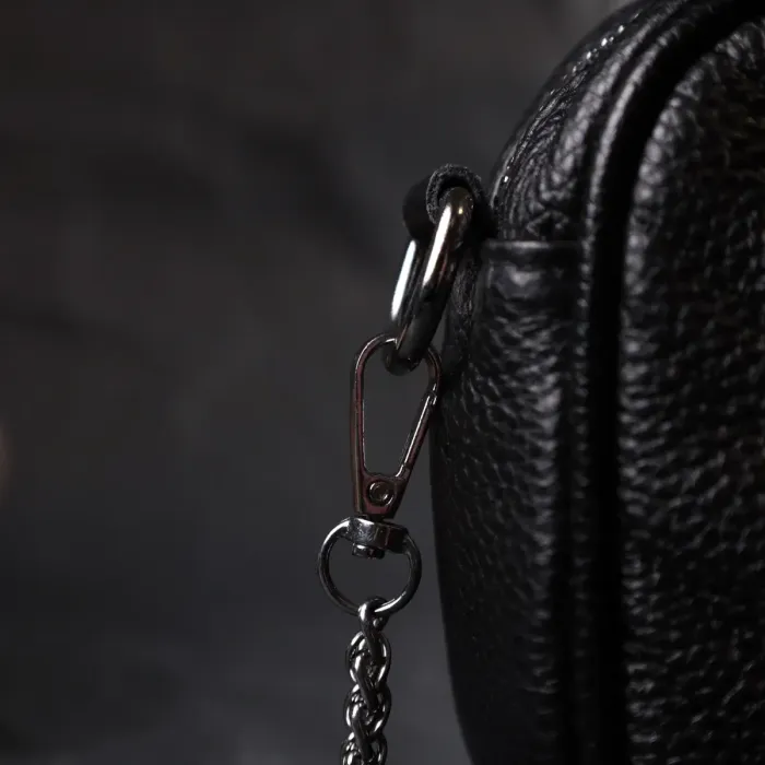 Женская вечерняя сумочка на цепочке из натуральной кожи Vintage 22382 Черная