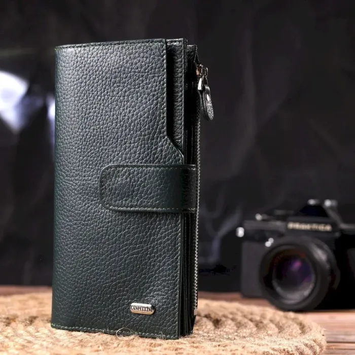 Жіночий великий вертикальний гаманець з натуральної шкіри CANPELLINI 21643 Зелений