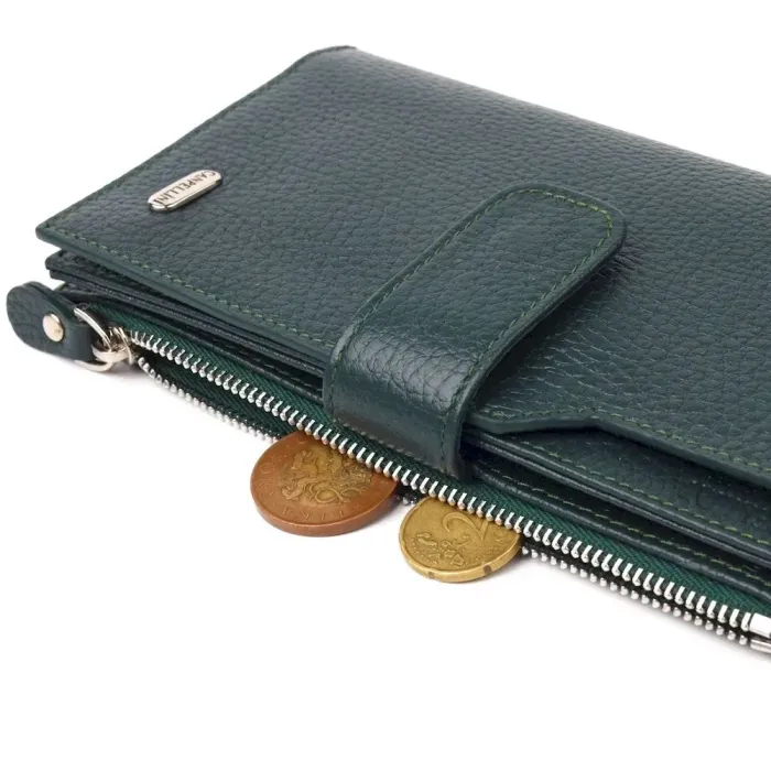 Жіночий великий вертикальний гаманець з натуральної шкіри CANPELLINI 21643 Зелений