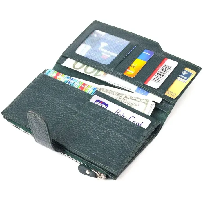 Жіночий великий вертикальний гаманець з натуральної шкіри CANPELLINI 21643 Зелений